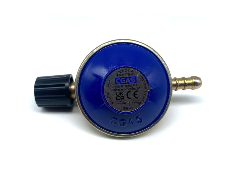Regulator 30 mbar, M16x1,5 - slang 8 mm till Campingaz G3