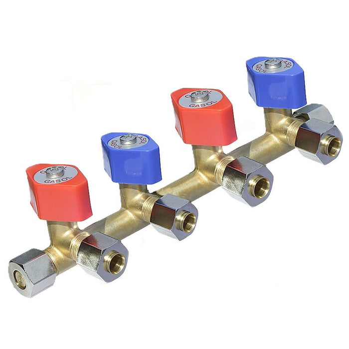 Blockventil 4-vägs med fäste, rör 8 mm (M13 x 1)