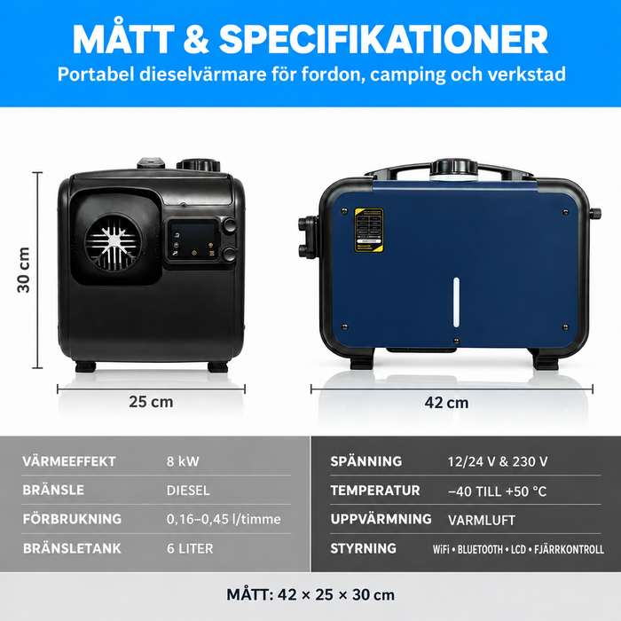 Dieselvärmare 8 KW - WiFi, CO-larm