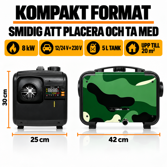 Dieselvärmare 8 kW, Bluetooth - CO-fjärrkontroll
