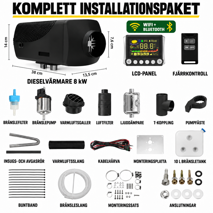 Dieselvärmare 8 kW, WiFi, Bluetooth – 12/24 V