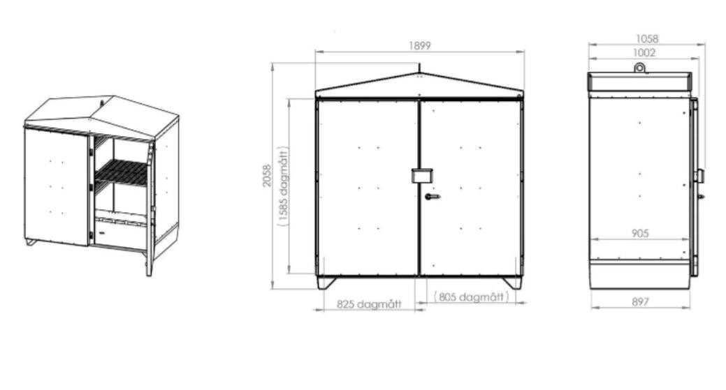 Gasförråd 2 dörrar 165 cm 14-18 st Flaskor