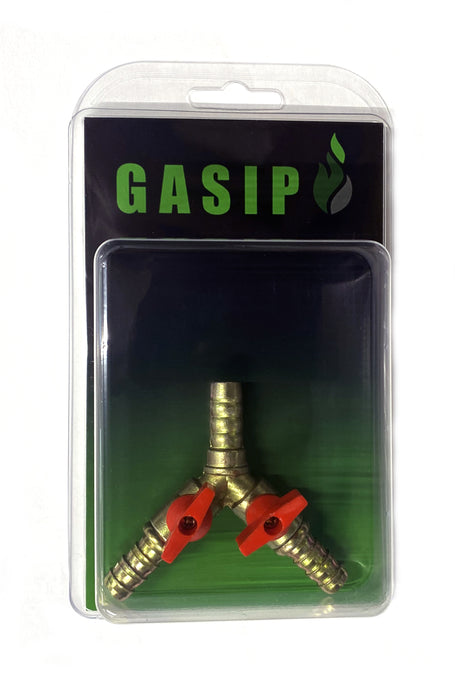 Slangsockel 3-vägs Y med avstängningsventiler - 10 mm slang