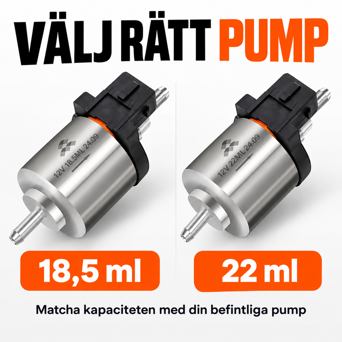 Tyst bränslepump 12 V för dieselvärmare – 18,5 / 22 ml