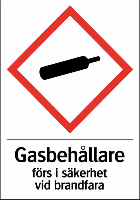 Dekal-självhäftande-gasbehållare förs i säkerhet vid brandfara